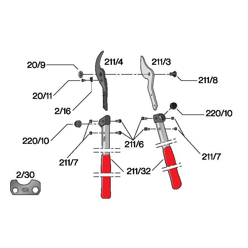 Axe central pour ébrancheur Felco 211 et Felco 201
