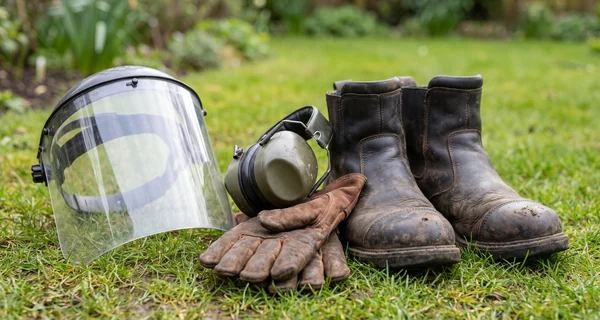 Équipements de protection posés avant un chantier de débroussaillage